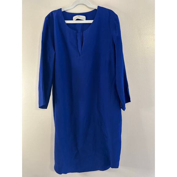 Amanda Uprichard 100% Silk V-Neck Long Sleeve Royal Blue Mini Shift Dress Size 2 - Picture 1 of 6